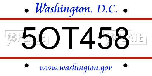 5OT458 District Of Columbia License Plate