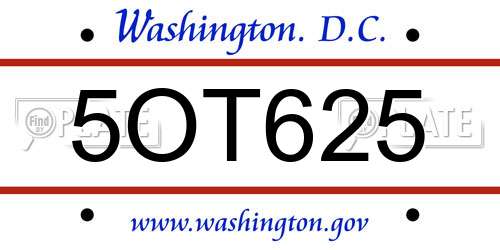 5OT625 District Of Columbia License Plate