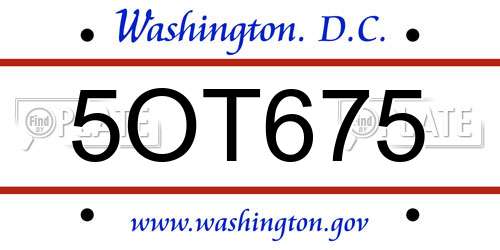 5OT675 District Of Columbia License Plate