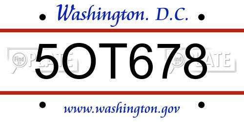 5OT678 District Of Columbia License Plate