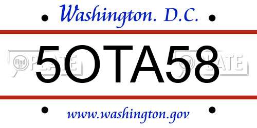 5OTA58 District Of Columbia License Plate