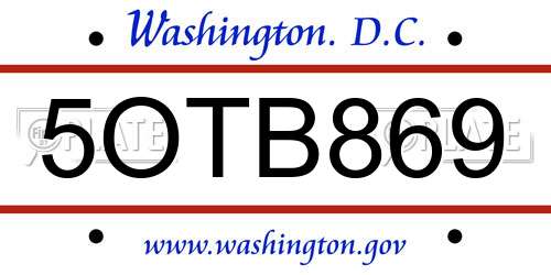 5OTB869 District Of Columbia License Plate