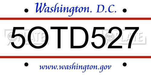 5OTD527 District Of Columbia License Plate