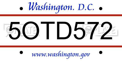 5OTD572 District Of Columbia License Plate