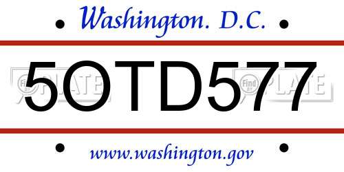 5OTD577 District Of Columbia License Plate