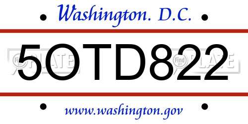 5OTD822 District Of Columbia License Plate