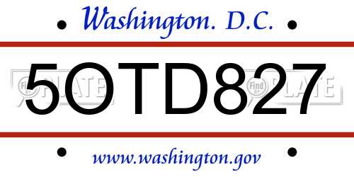 5OTD827 District Of Columbia License Plate