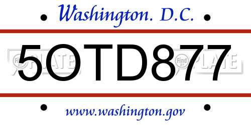 5OTD877 District Of Columbia License Plate