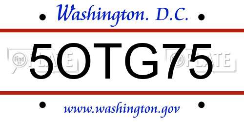 5OTG75 District Of Columbia License Plate