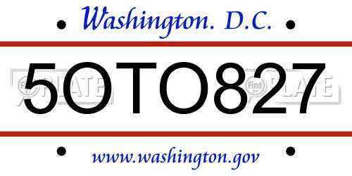 5OTO827 District Of Columbia License Plate