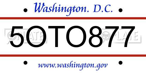 5OTO877 District Of Columbia License Plate