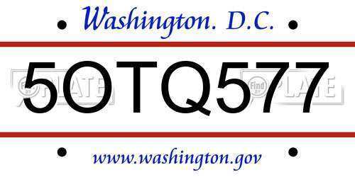 5OTQ577 District Of Columbia License Plate