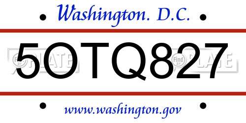 5OTQ827 District Of Columbia License Plate