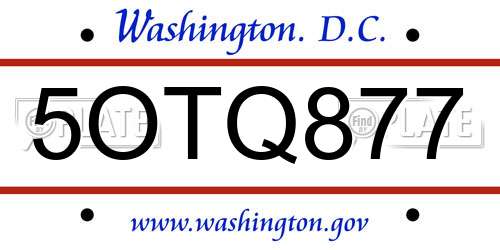 5OTQ877 District Of Columbia License Plate