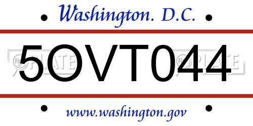 5OVT044 District Of Columbia License Plate
