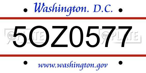 5OZ0577 District Of Columbia License Plate