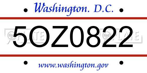 5OZ0822 District Of Columbia License Plate