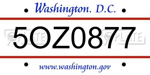 5OZ0877 District Of Columbia License Plate