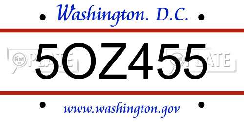 5OZ455 District Of Columbia License Plate