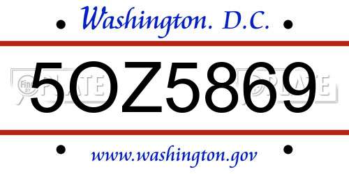 5OZ5869 District Of Columbia License Plate