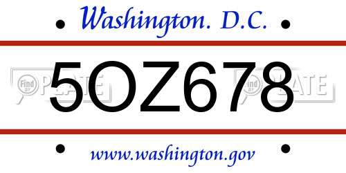 5OZ678 District Of Columbia License Plate
