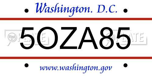 5OZA85 District Of Columbia License Plate