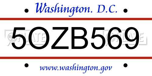 5OZB569 District Of Columbia License Plate