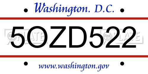 5OZD522 District Of Columbia License Plate