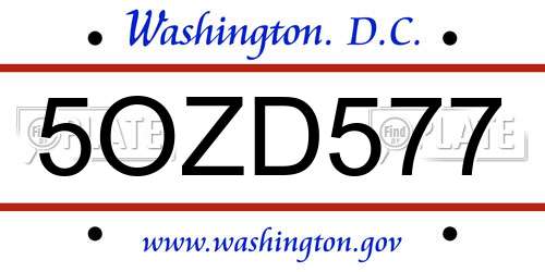 5OZD577 District Of Columbia License Plate