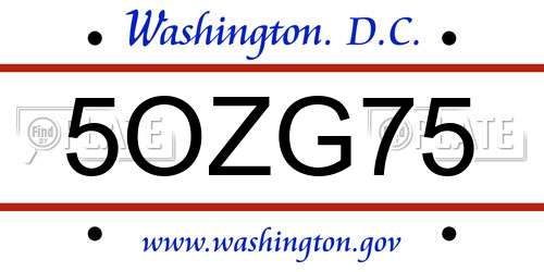 5OZG75 District Of Columbia License Plate