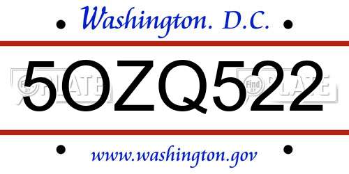 5OZQ522 District Of Columbia License Plate