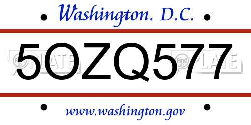 5OZQ577 District Of Columbia License Plate
