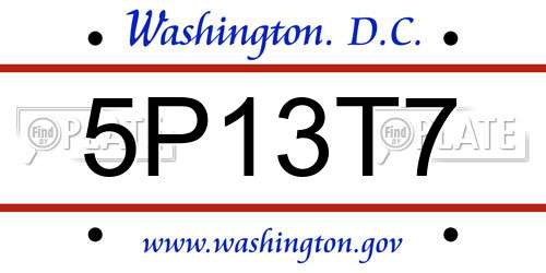5P13T7 District Of Columbia License Plate