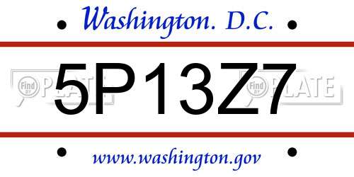 5P13Z7 District Of Columbia License Plate