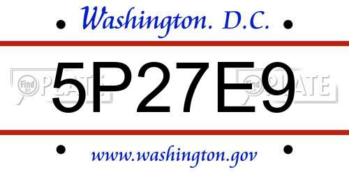 5P27E9 District Of Columbia License Plate