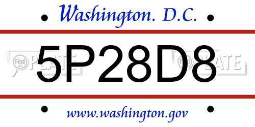 5P28D8 District Of Columbia License Plate