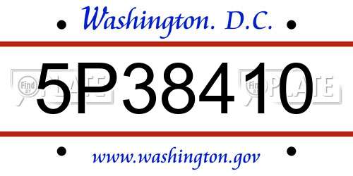 5P38410 District Of Columbia License Plate