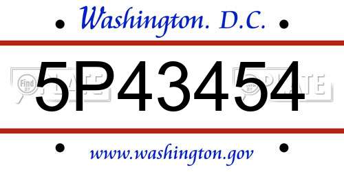 5P43454 District Of Columbia License Plate