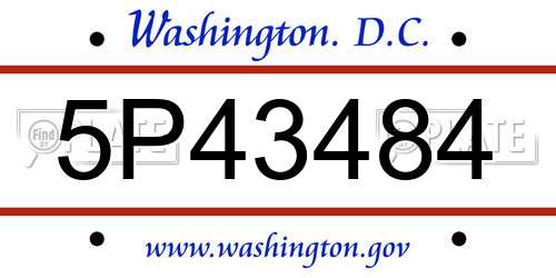5P43484 District Of Columbia License Plate