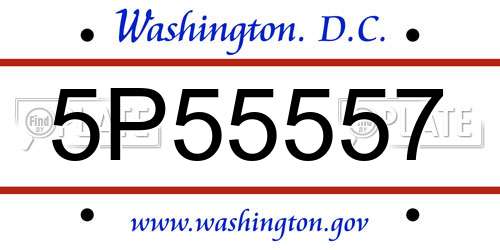 5P55557 District Of Columbia License Plate