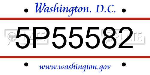 5P55582 District Of Columbia License Plate