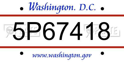 5P67418 District Of Columbia License Plate