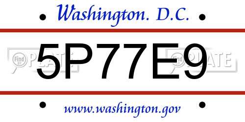 5P77E9 District Of Columbia License Plate