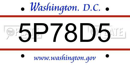 5P78D5 District Of Columbia License Plate