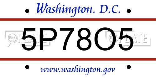 5P78O5 District Of Columbia License Plate