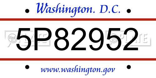 5P82952 District Of Columbia License Plate