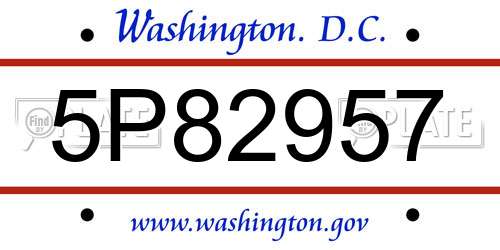 5P82957 District Of Columbia License Plate