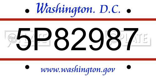 5P82987 District Of Columbia License Plate