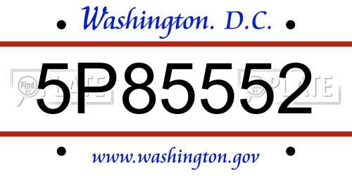 5P85552 District Of Columbia License Plate