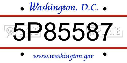 5P85587 District Of Columbia License Plate